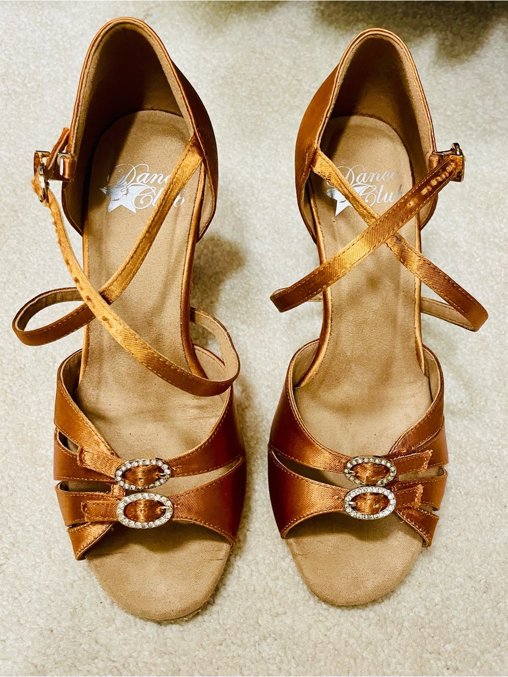Dance Class Bronze Satin Ballroom Latin Dance Shoes Rhinestone Buckle Suede Sole